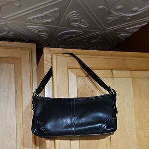 Vintage Coach Hamptons Black Leather Demi Baguette Shoulder Bag Y2K